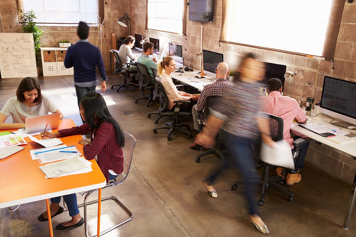 Woman in motion in the workplace